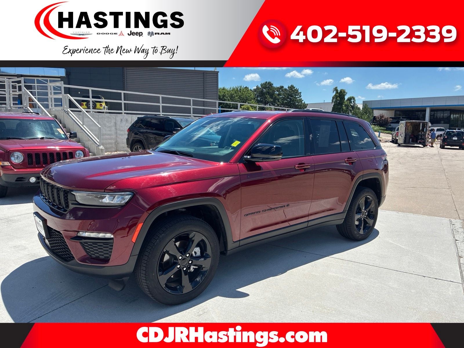2024 Jeep Grand Cherokee Limited 4x4 in Velvet Red Pearlcoat — front three-quarter view