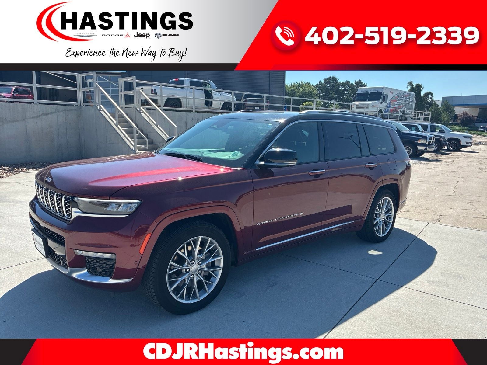 2022 Jeep Grand Cherokee L Summit 4x4 in Velvet Red Pearlcoat — front three-quarter view