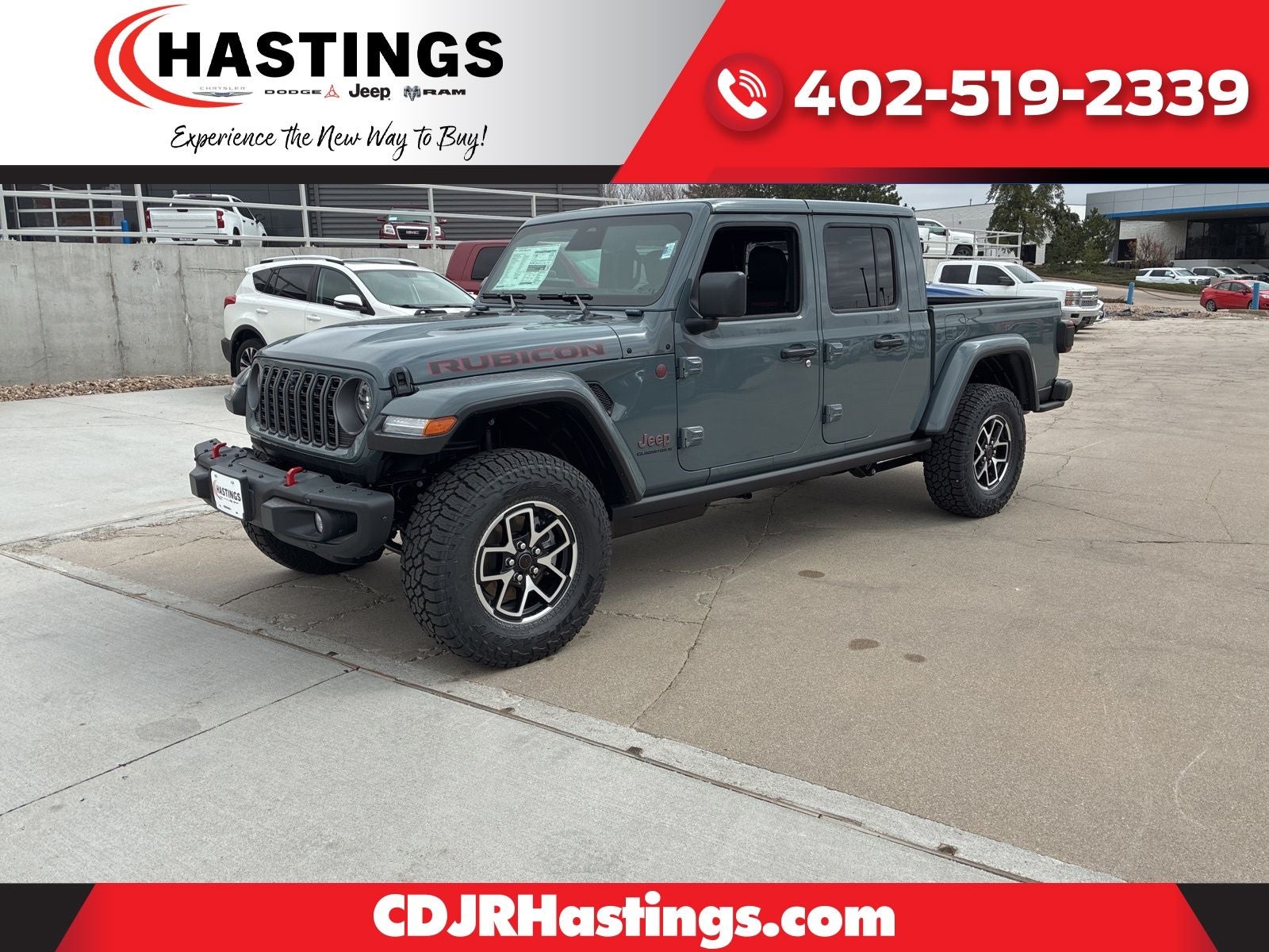 2026 Jeep Gladiator GLADIATOR RUBICON X 4X4 in Anvil Clear-Coat Exterior Paint — front three-quarter view