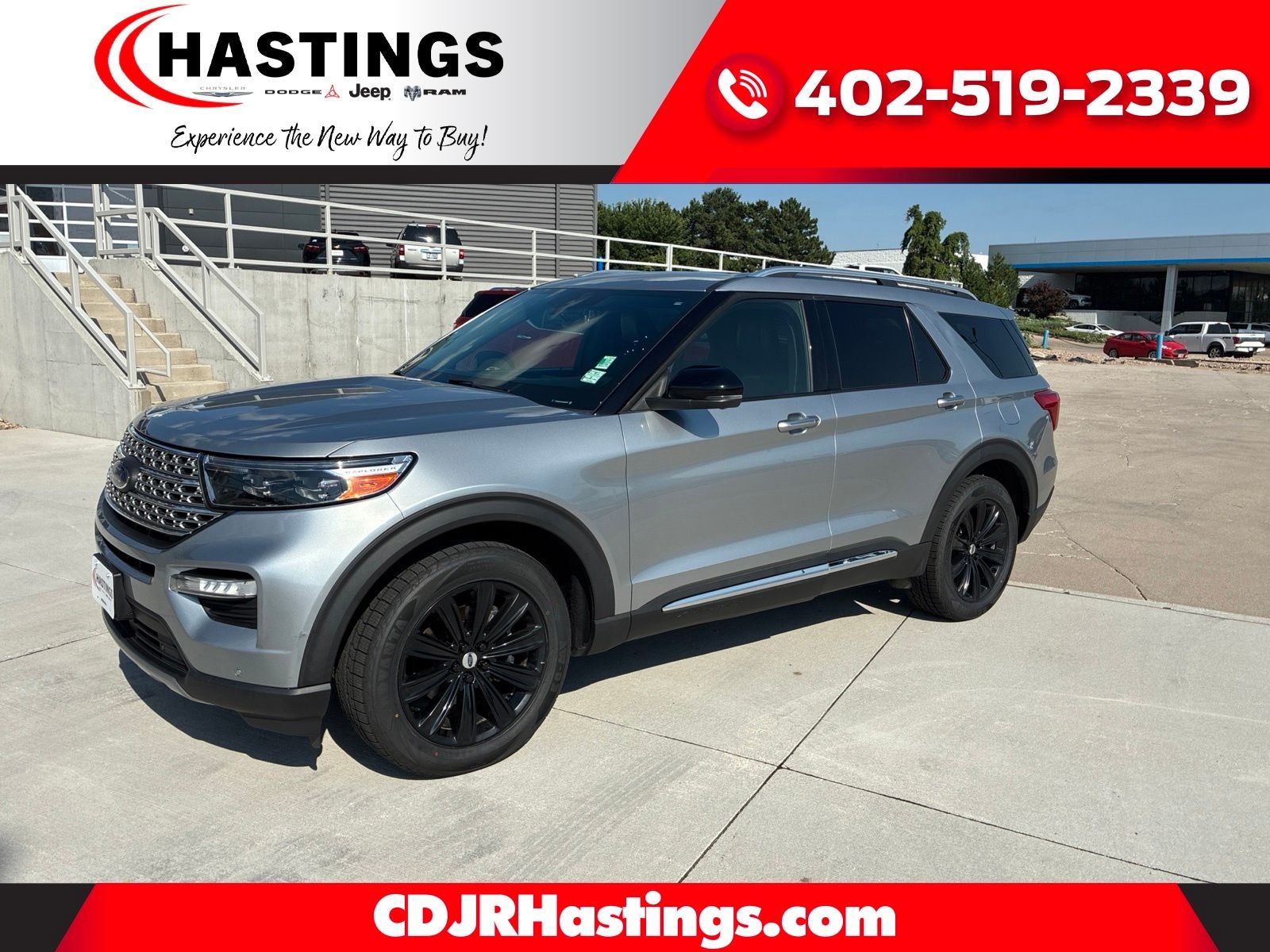 2020 Ford Explorer Limited in Iconic Silver Metallic — front three-quarter view