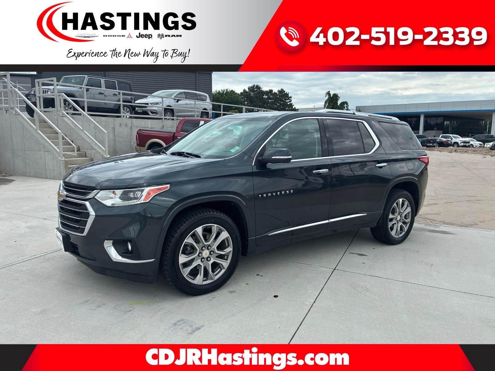 2021 Chevrolet Traverse AWD Premier in Graphite Metallic — front three-quarter view