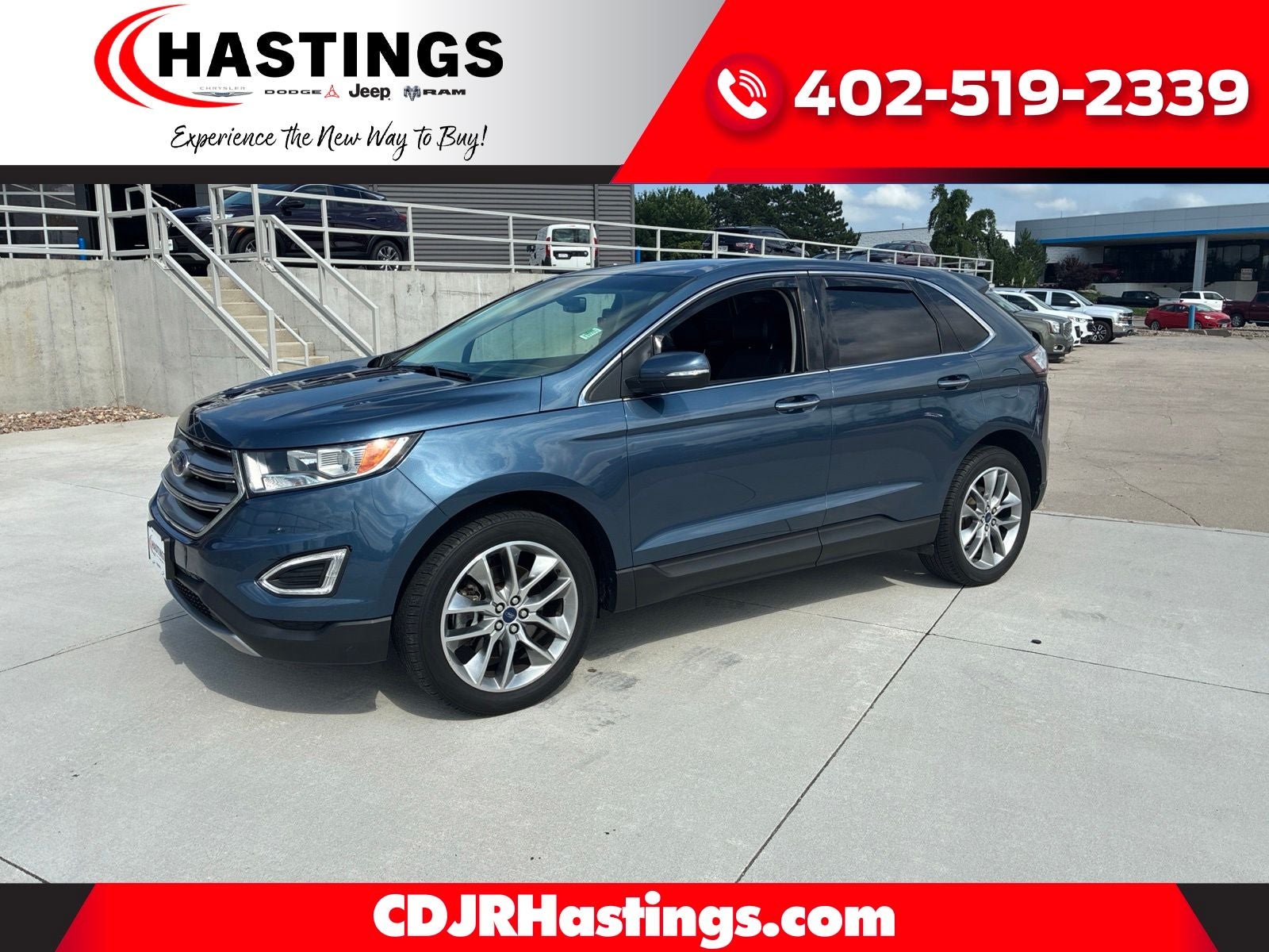 2018 Ford Edge Titanium in Blue Metallic — front three-quarter view