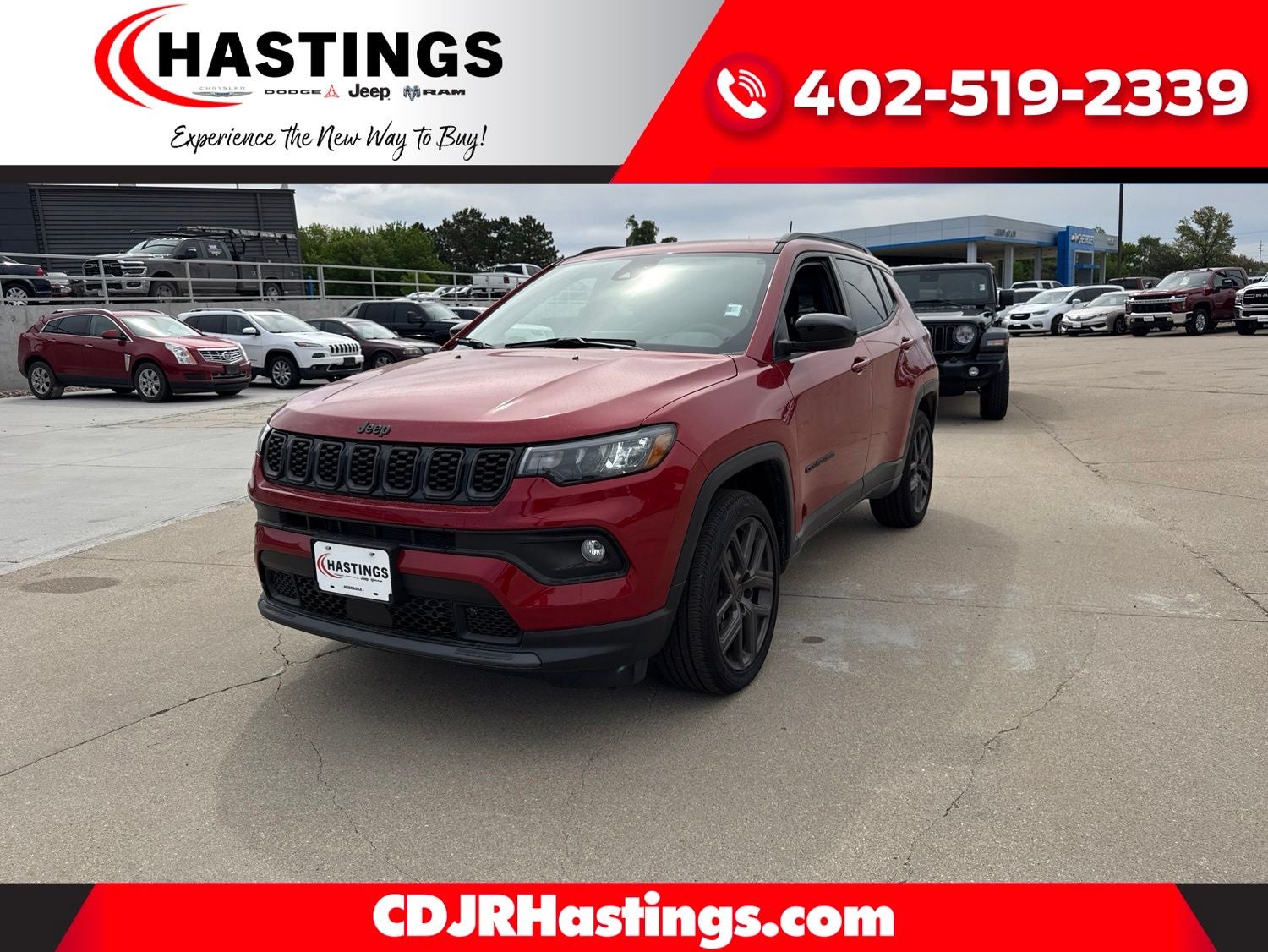 2026 Jeep Compass COMPASS LATITUDE ALTITUDE 4X4 in Red Hot Pearl-Coat Exterior Paint — front three-quarter view