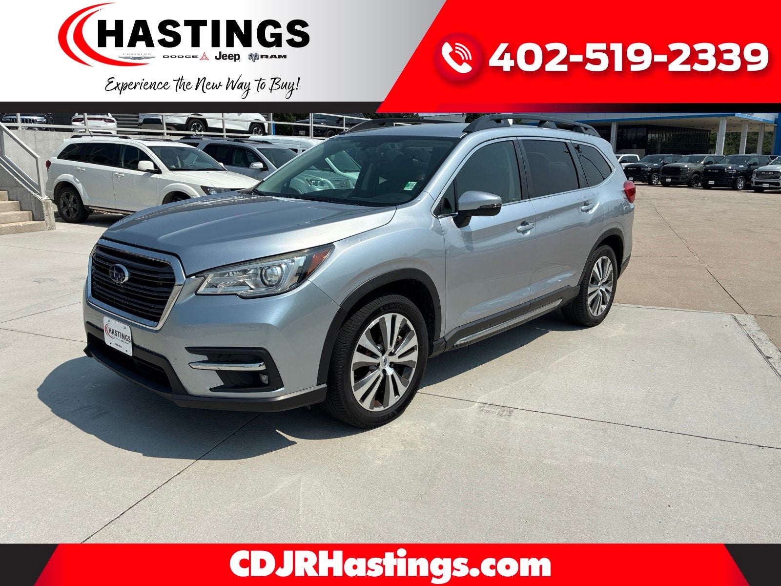 2020 Subaru Ascent Limited in Ice Silver Metallic — front three-quarter view