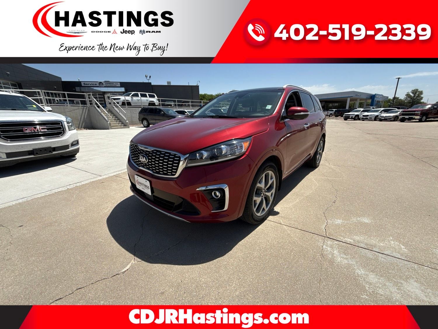 2020 Kia Sorento 3.3L SX in Passion Red — front three-quarter view